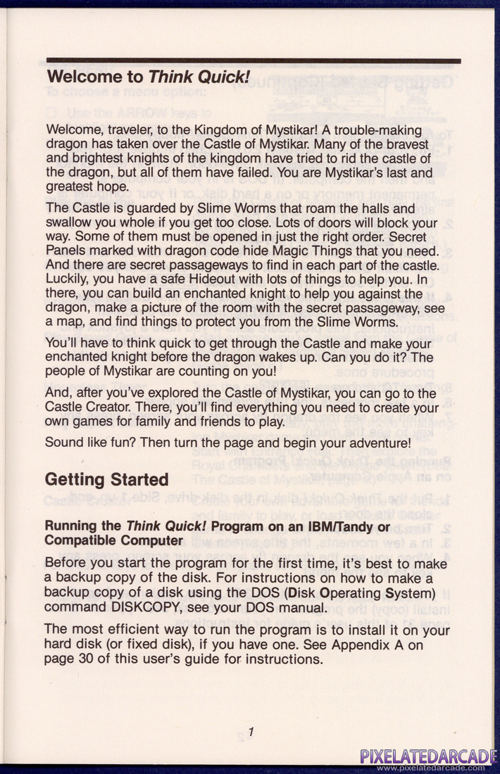 Think Quick!: Instruction Manual - Page 1 (Right)