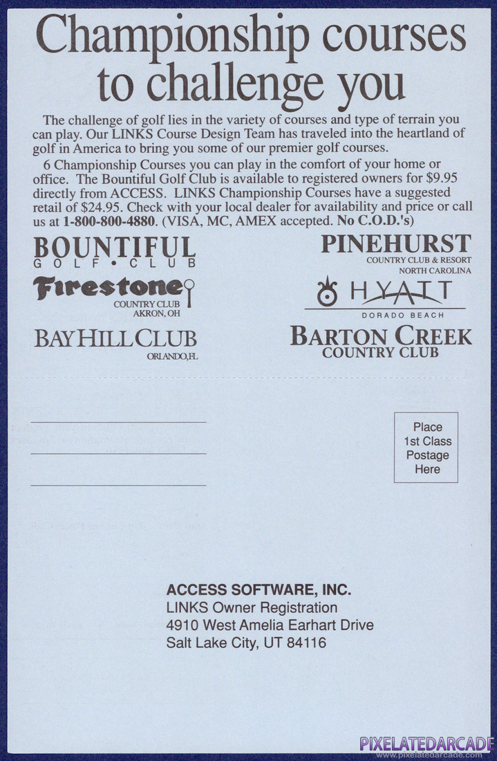 Links: Championship Course - Barton Creek: Instruction Manual - Registration Card Back
