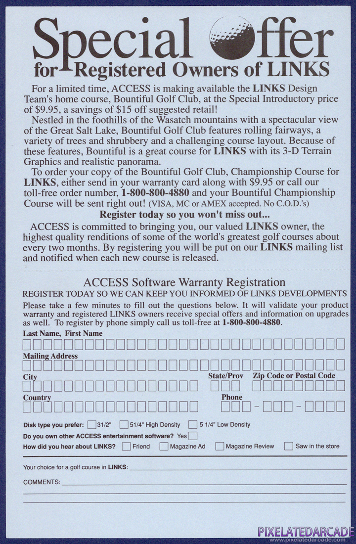 Links: Championship Course - Barton Creek: Instruction Manual - Registration Card Front