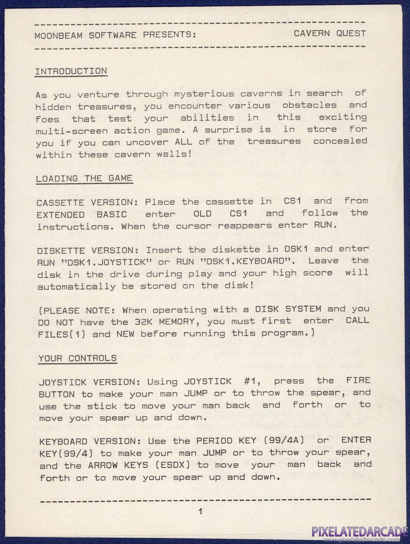Cavern Quest: Instruction Manual - Page 1