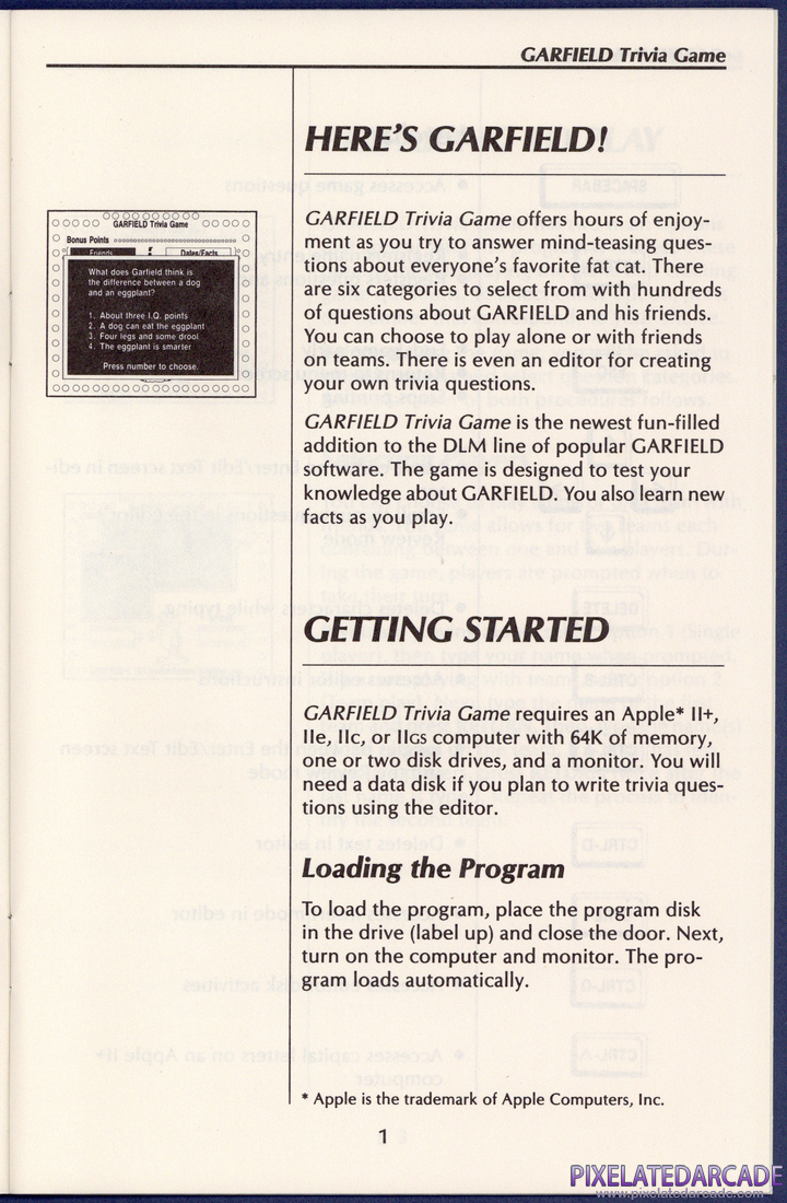 Garfield Trivia Game: User's Guide - Page 1