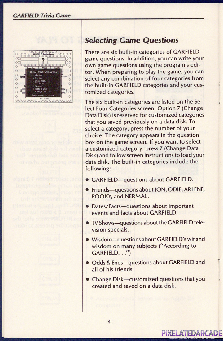 Garfield Trivia Game: User's Guide - Page 4