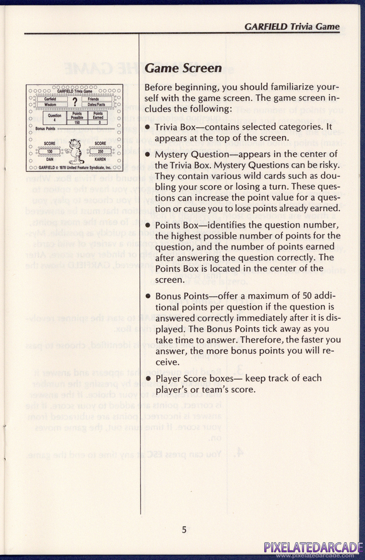 Garfield Trivia Game: User's Guide - Page 5