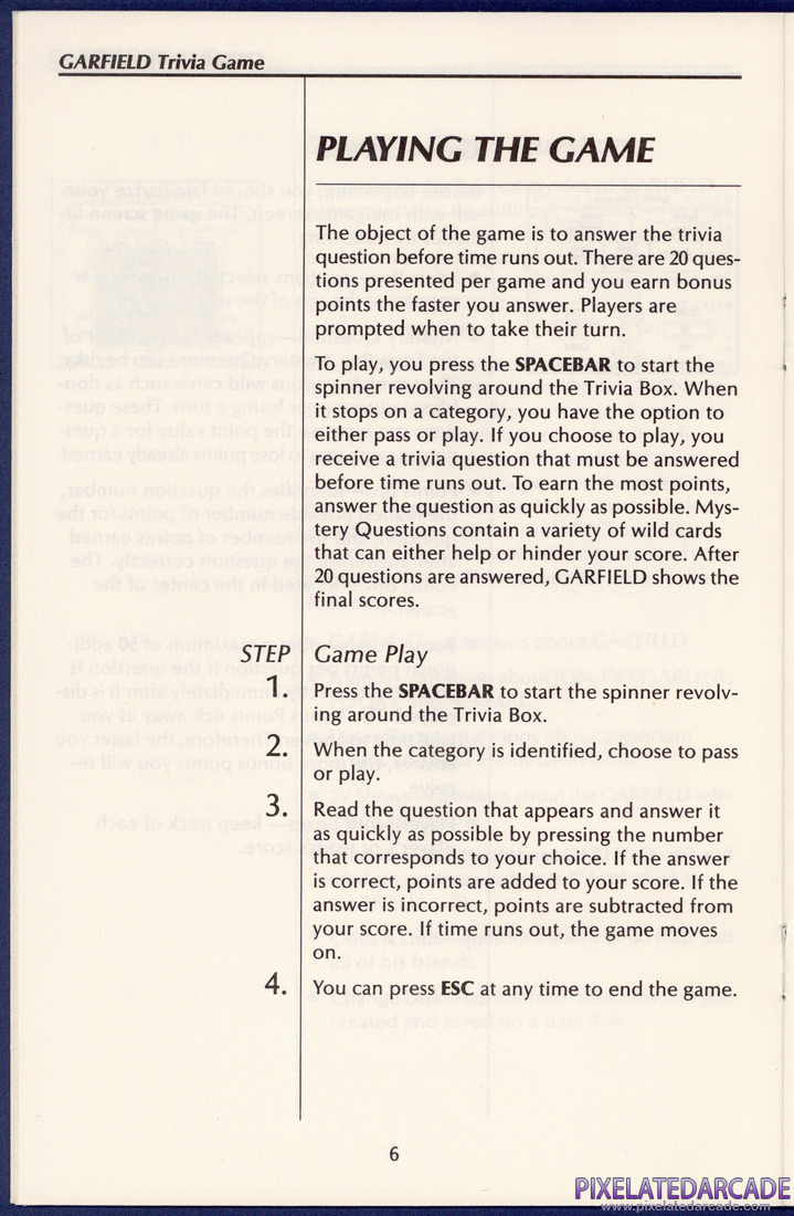 Garfield Trivia Game: User's Guide - Page 6