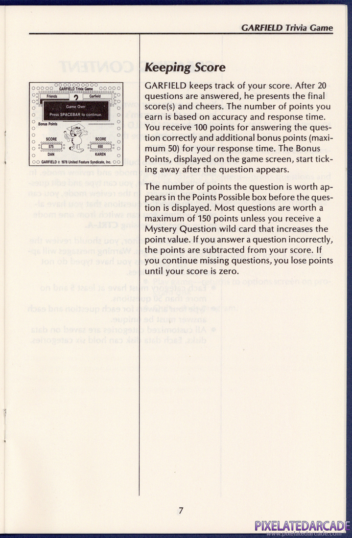 Garfield Trivia Game: User's Guide - Page 7