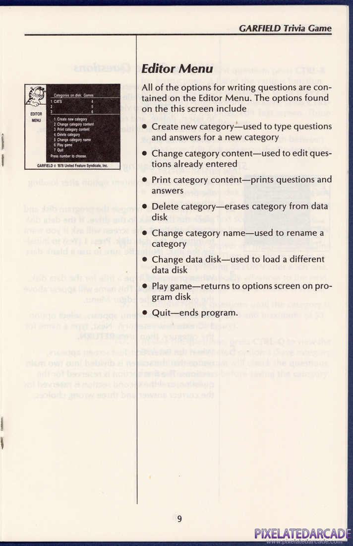 Garfield Trivia Game: User's Guide - Page 9