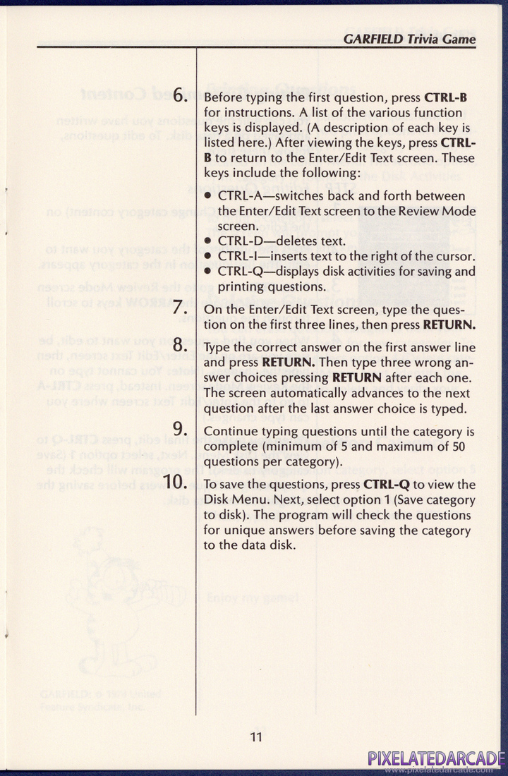 Garfield Trivia Game: User's Guide - Page 11