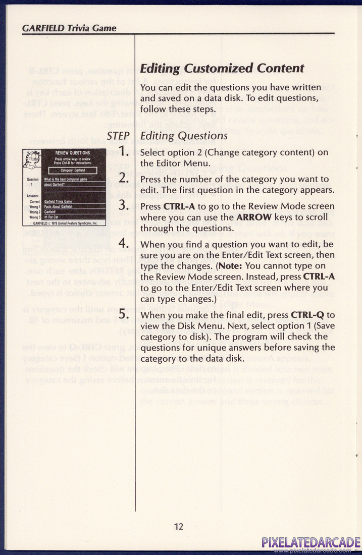 Garfield Trivia Game: User's Guide - Page 12