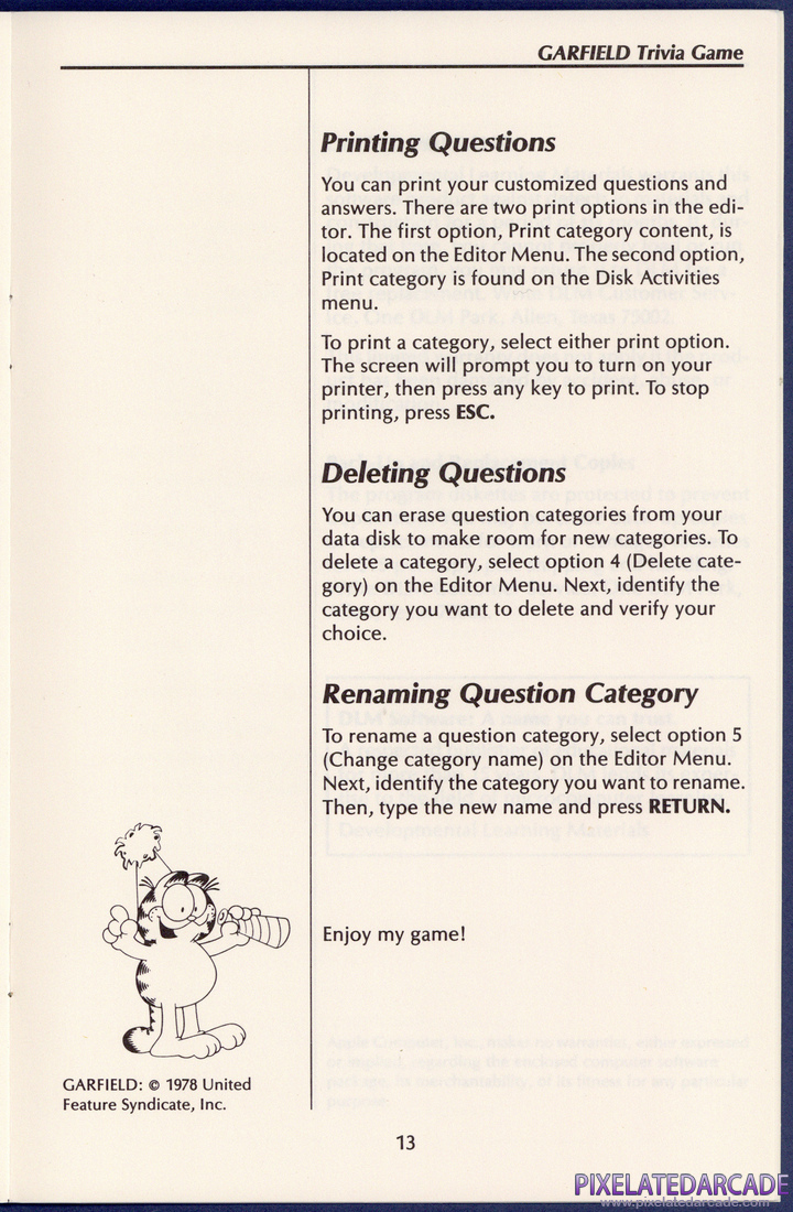Garfield Trivia Game: User's Guide - Page 13