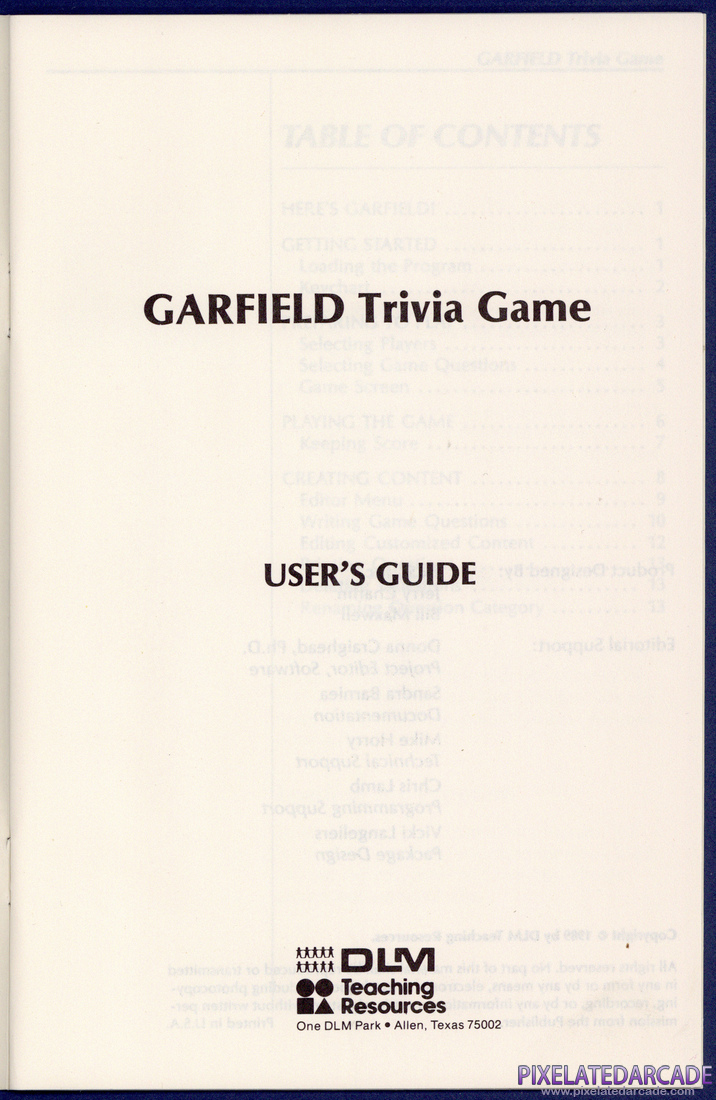 Garfield Trivia Game: User's Guide - Title Page