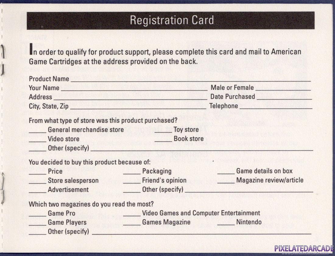Chiller: Instruction Manual - Registration Card Page 1