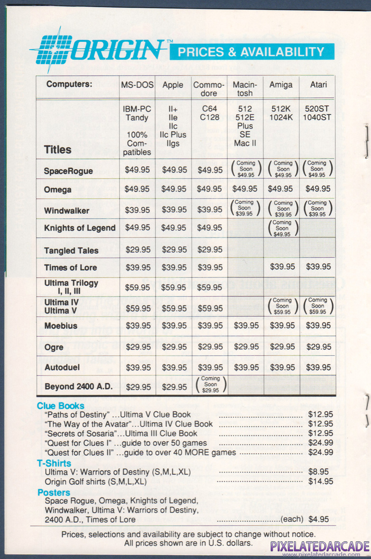 ORIGIN Systems, Inc.: 1990 Product Catalog - Page 8