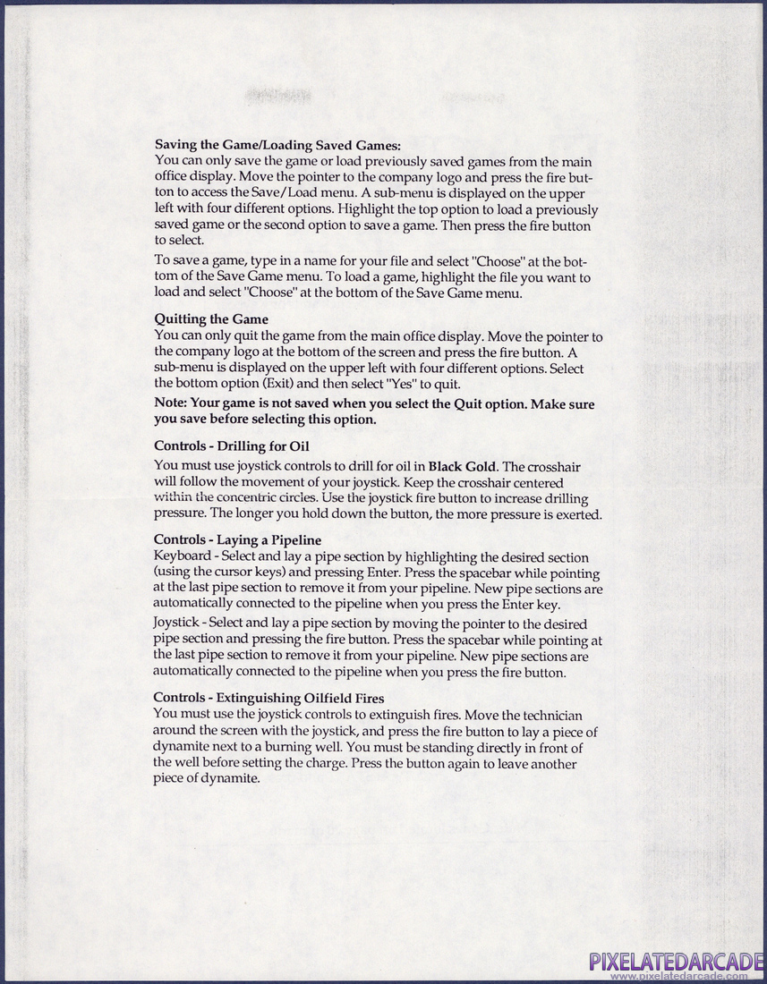 Black Gold: MS-DOS Reference Card - Back