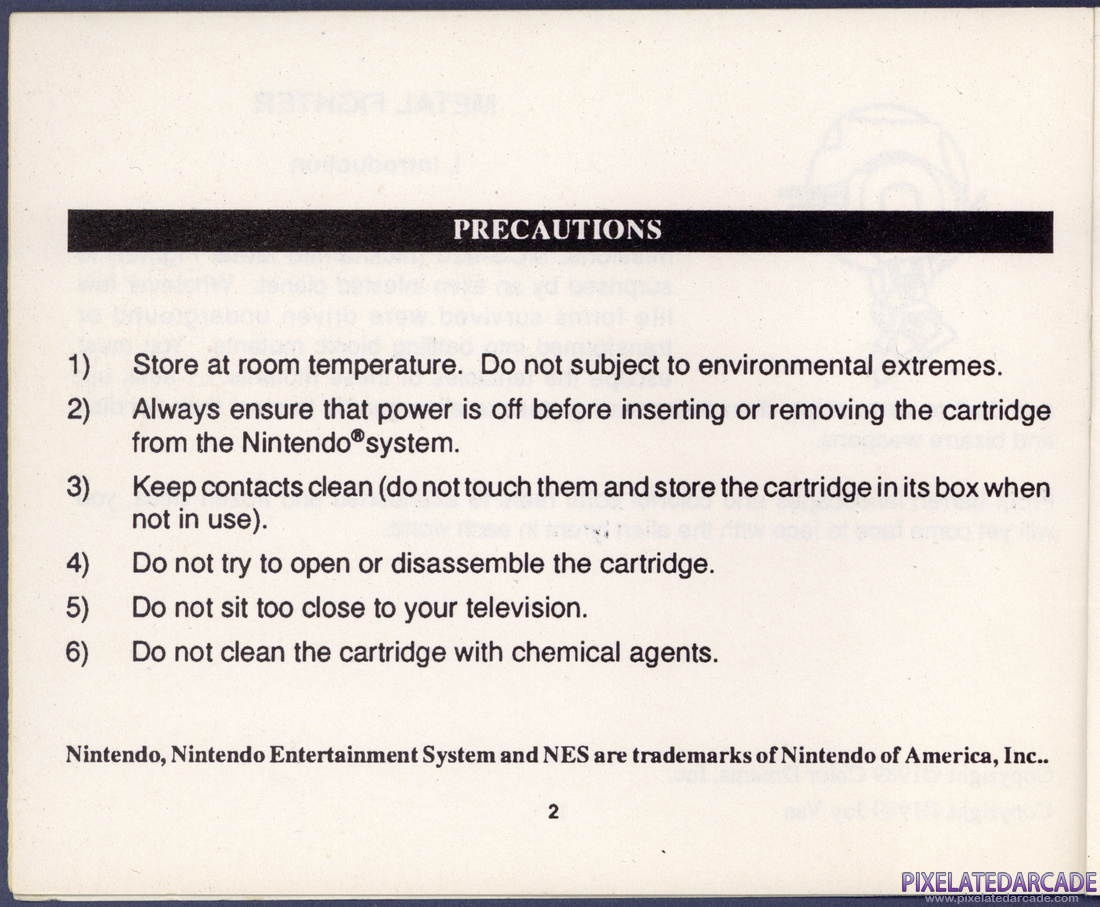 Metal Fighter: Instruction Manual - Page 2