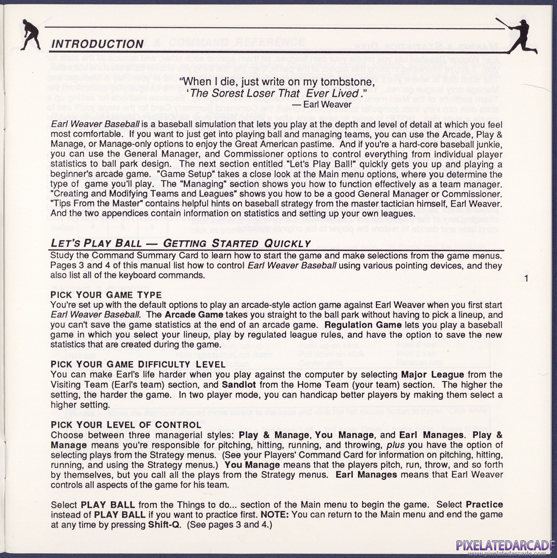 Earl Weaver Baseball: Instruction Manual - Page 1