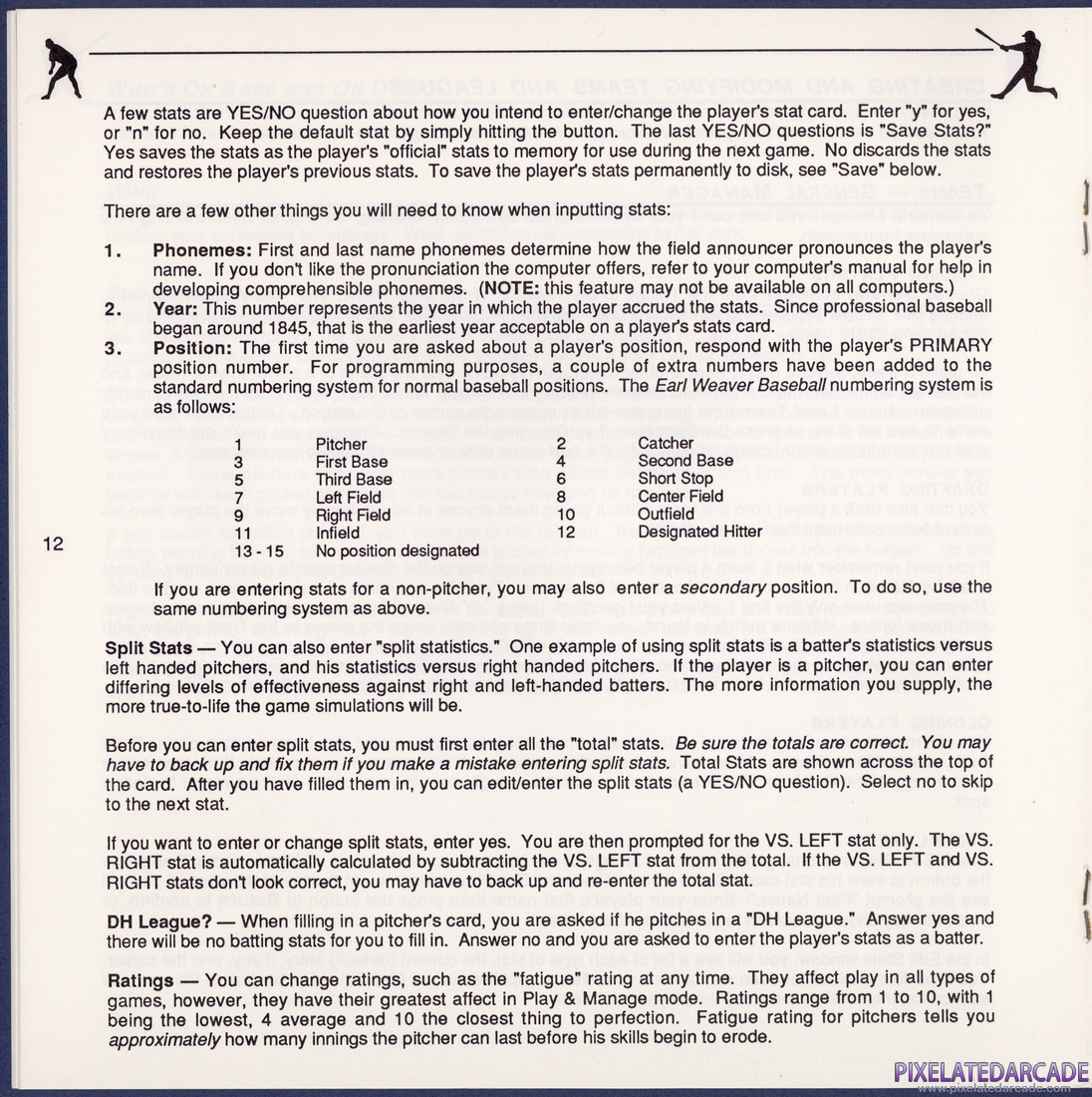Earl Weaver Baseball: Instruction Manual - Page 12