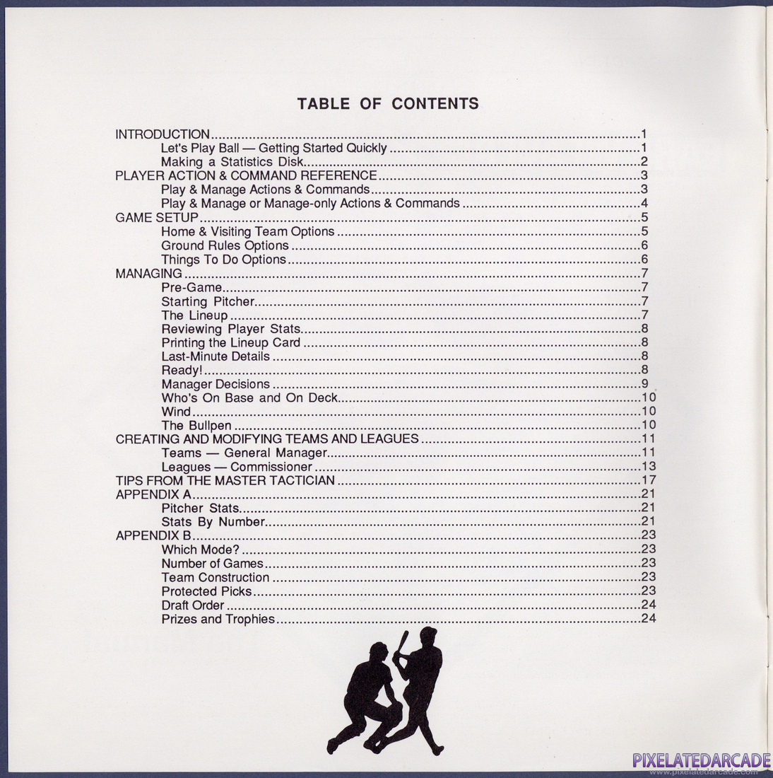 Earl Weaver Baseball: Instruction Manual - Table of Contents