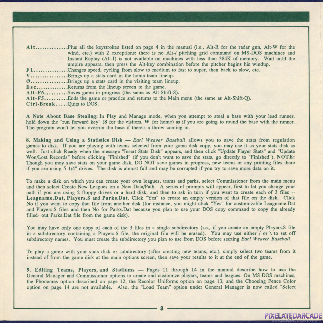 Earl Weaver Baseball: IBM / Tandy Reference Card - Page 3