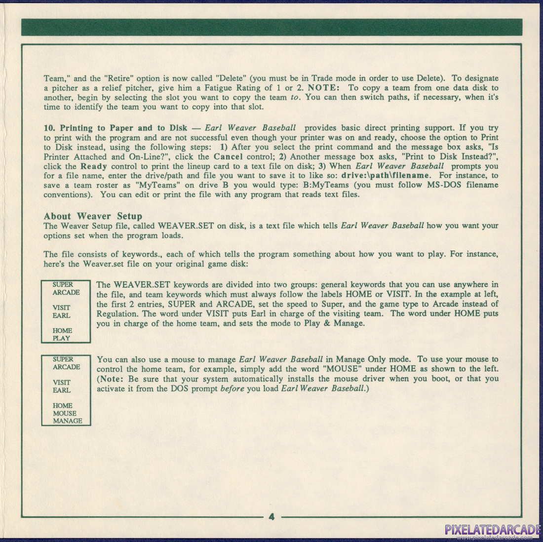 Earl Weaver Baseball: IBM / Tandy Reference Card - Page 4