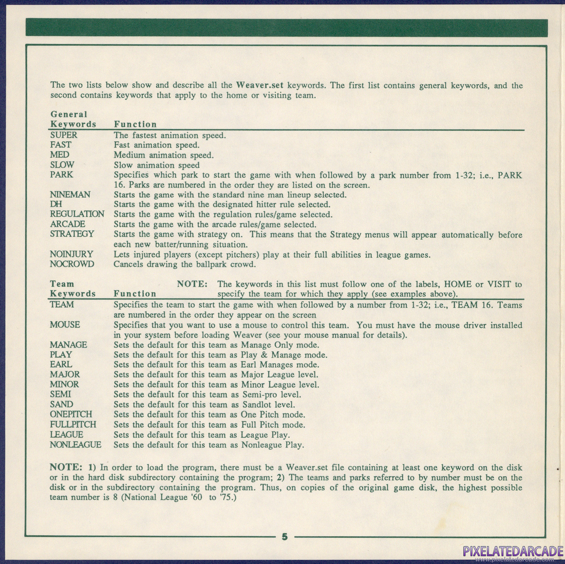 Earl Weaver Baseball: IBM / Tandy Reference Card - Page 5