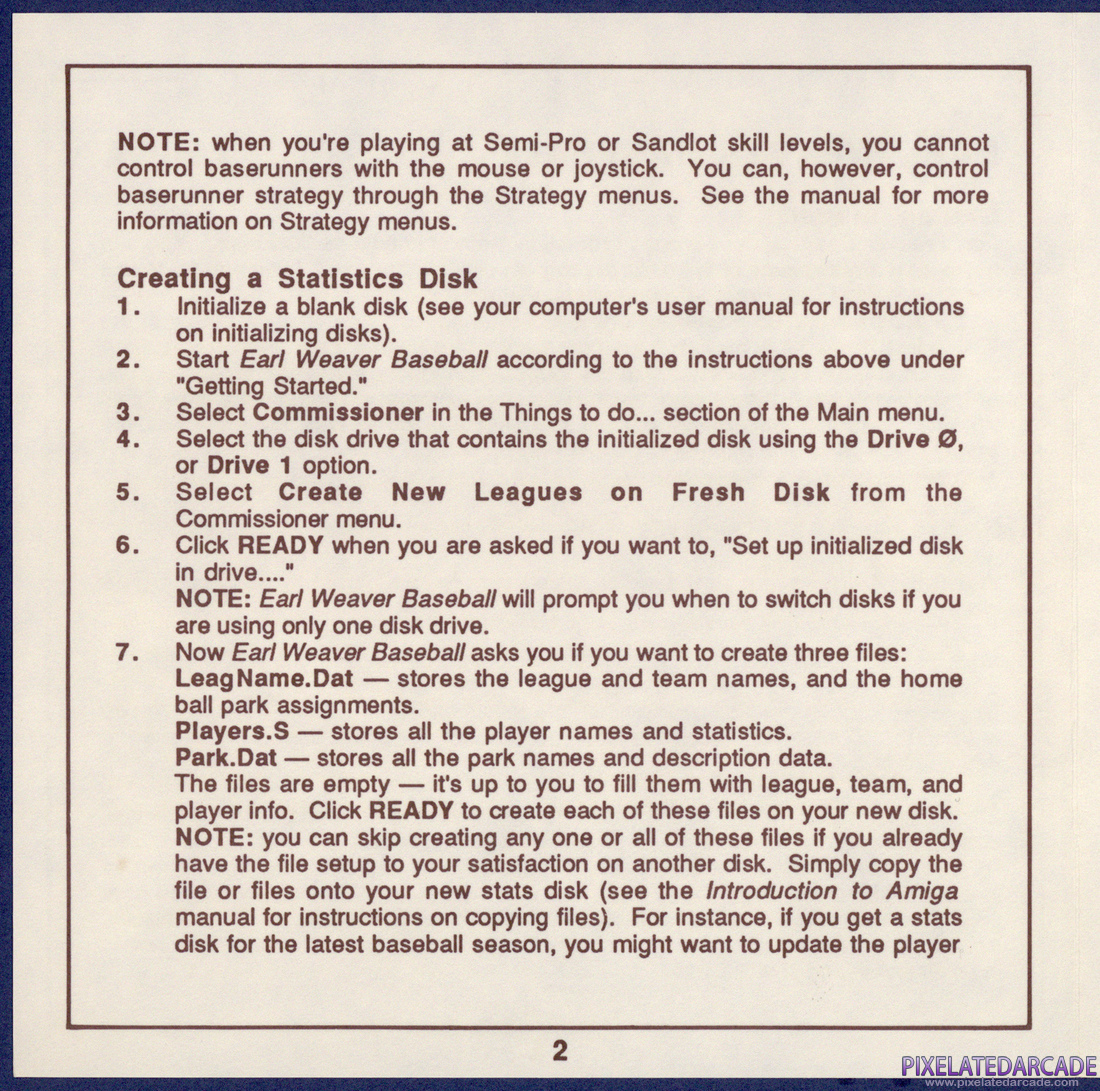 Earl Weaver Baseball: Amiga Reference Card - Page 2