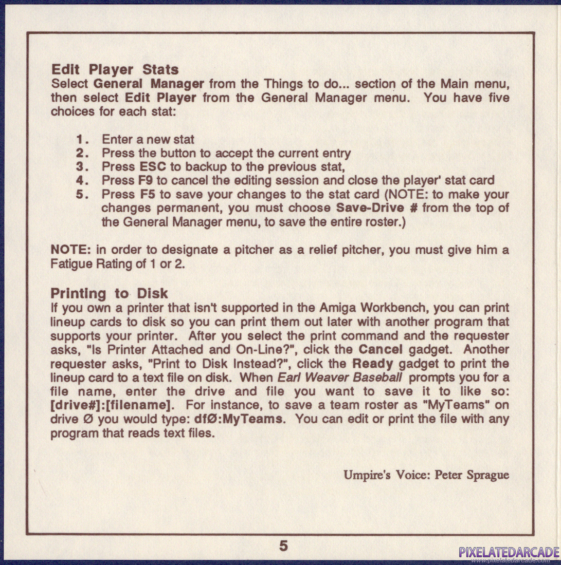 Earl Weaver Baseball: Amiga Reference Card - Page 5