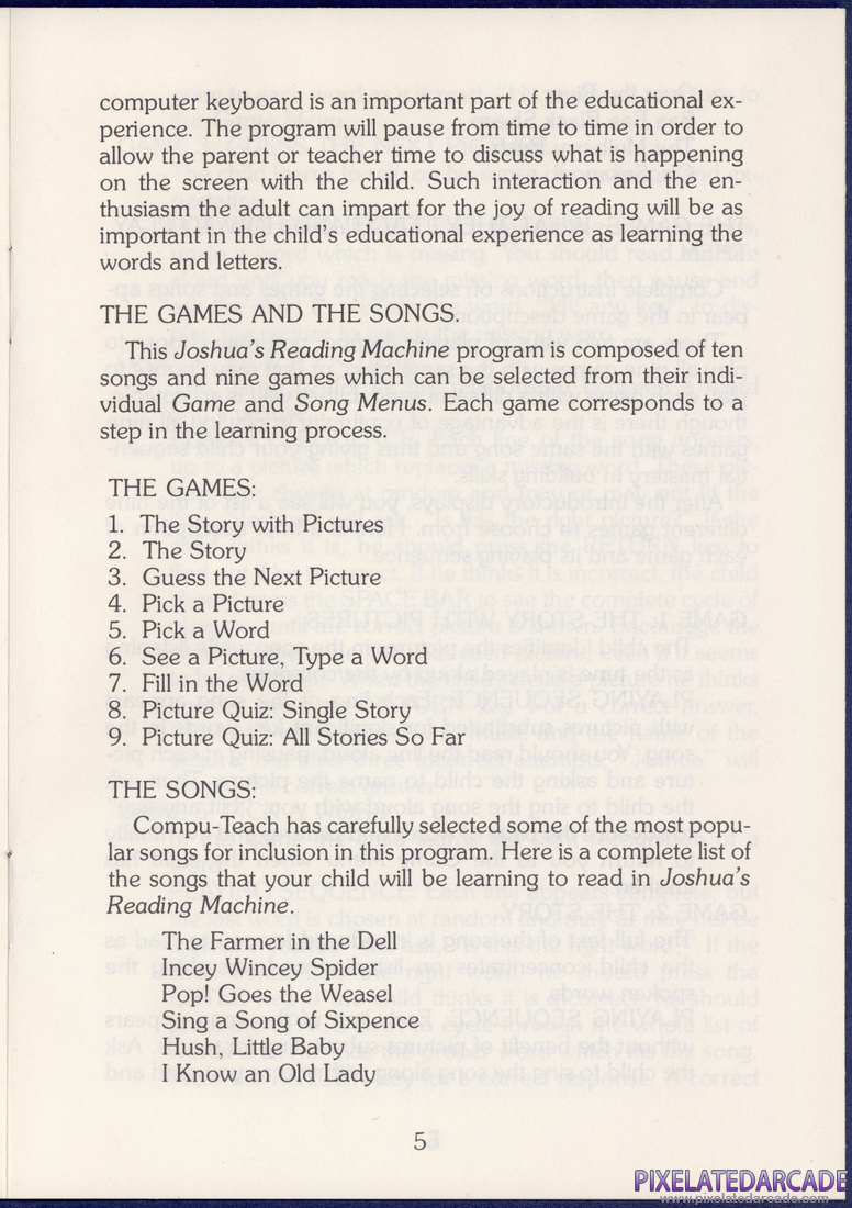 Joshua's Reading Machine: Children's Songs: Instruction Manual - Page 5