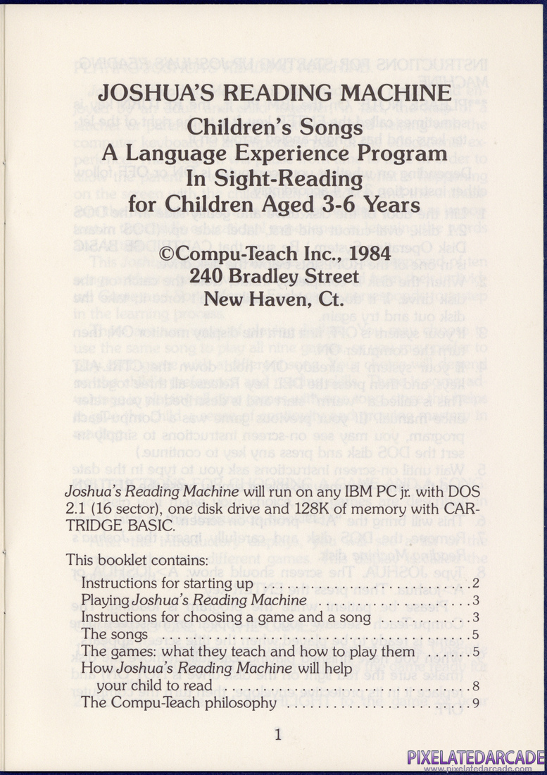 Joshua's Reading Machine: Children's Songs: Instruction Manual - Page 1
