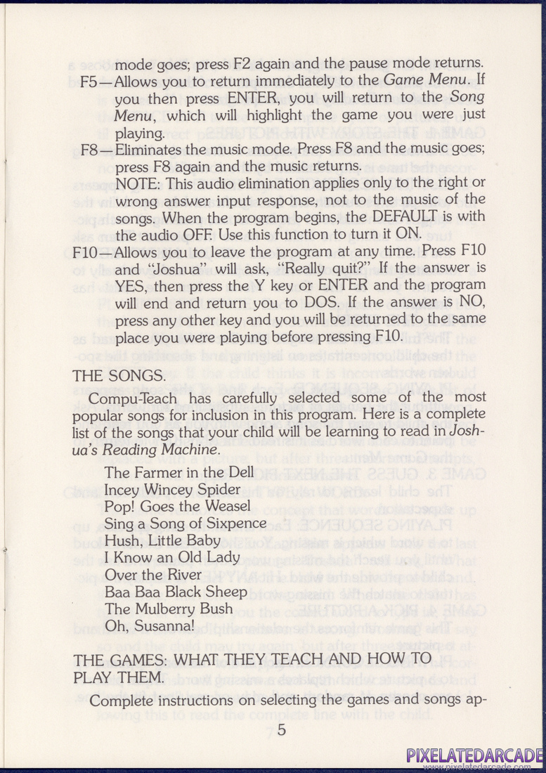 Joshua's Reading Machine: Children's Songs: Instruction Manual - Page 5