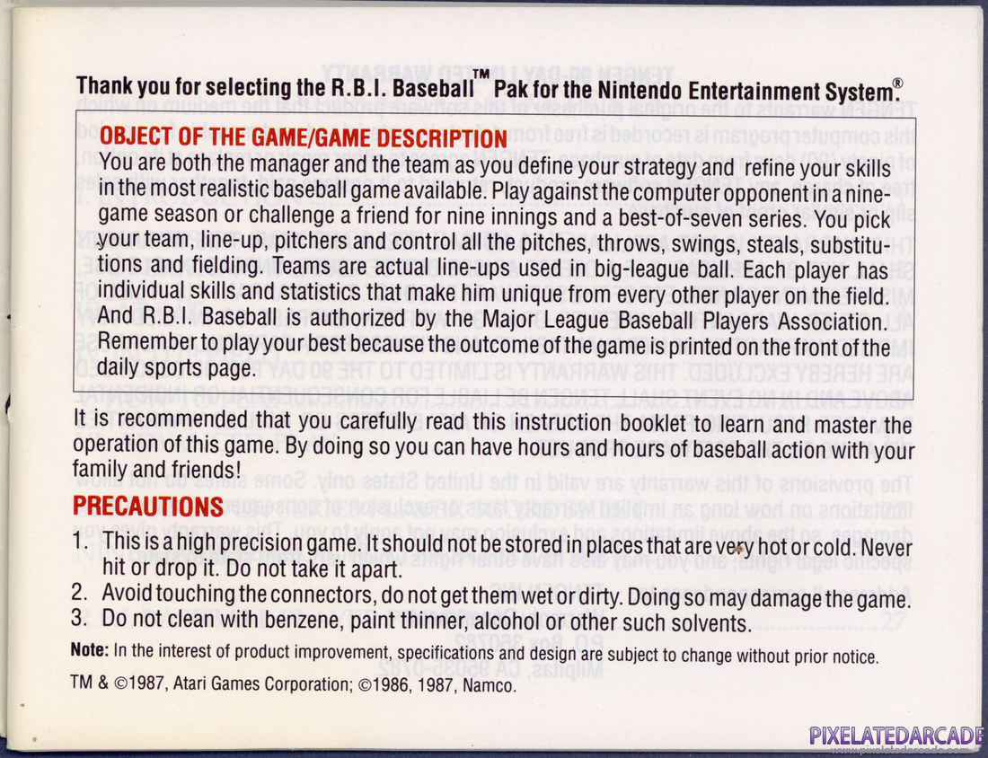 R.B.I. Baseball: Instruction Manual - Page 3