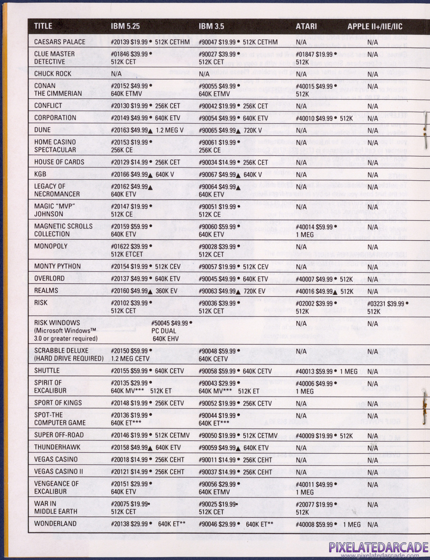 Virgin Games, Inc.: 1992 Product Catalog - Insert Page 2