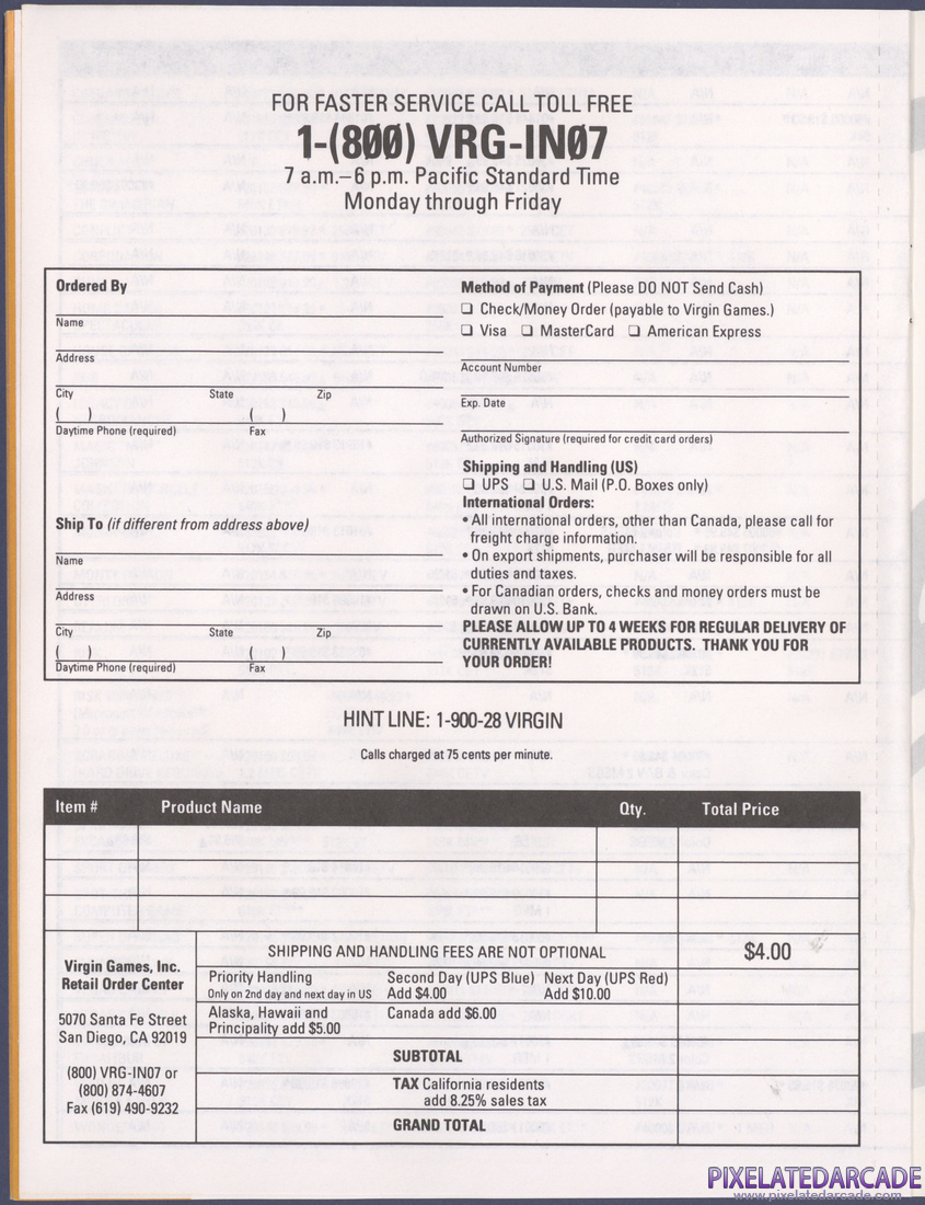 Virgin Games, Inc.: 1992 Product Catalog - Page Insert Page 4
