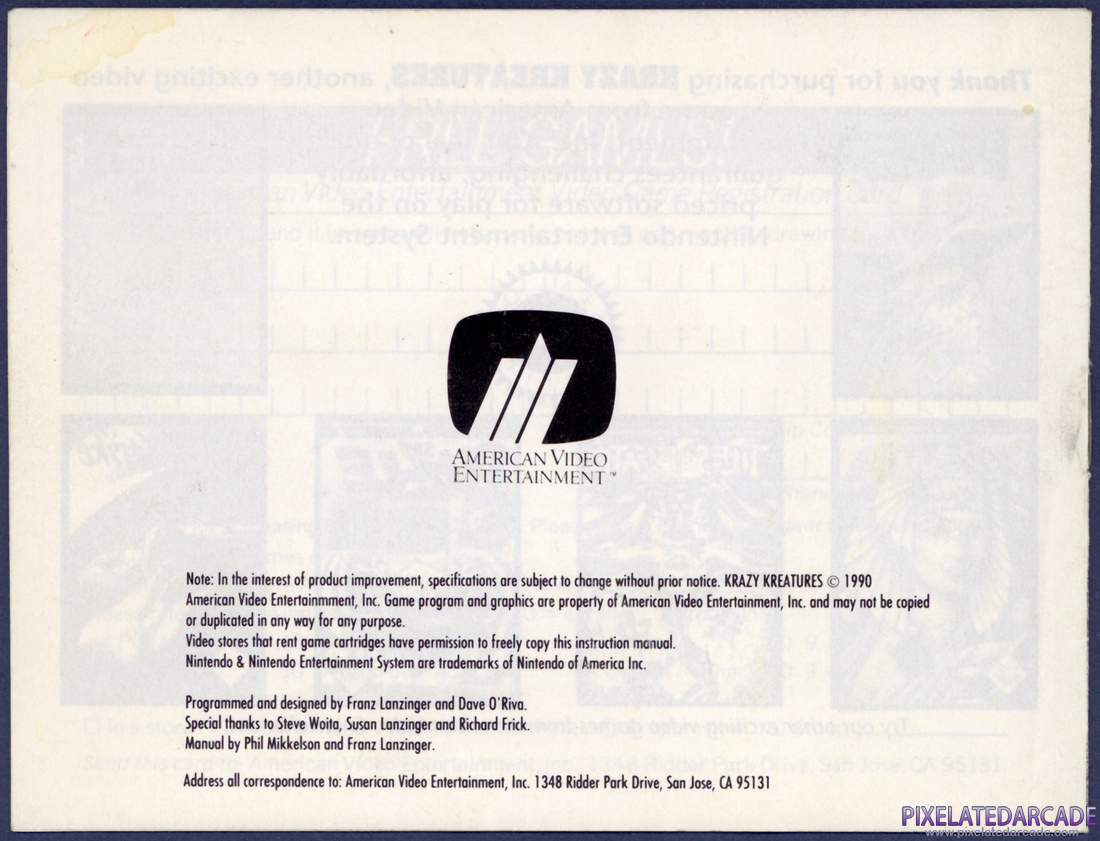 Krazy Kreatures: Instruction Manual - Back Cover