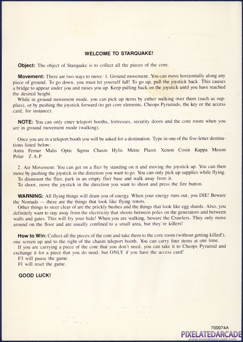 Starquake: Instruction Manual - Page 2