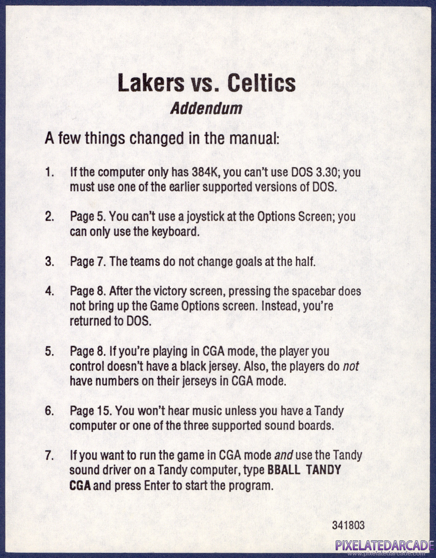 Lakers versus Celtics and the NBA Playoffs: Instruction Manual - Addendum
