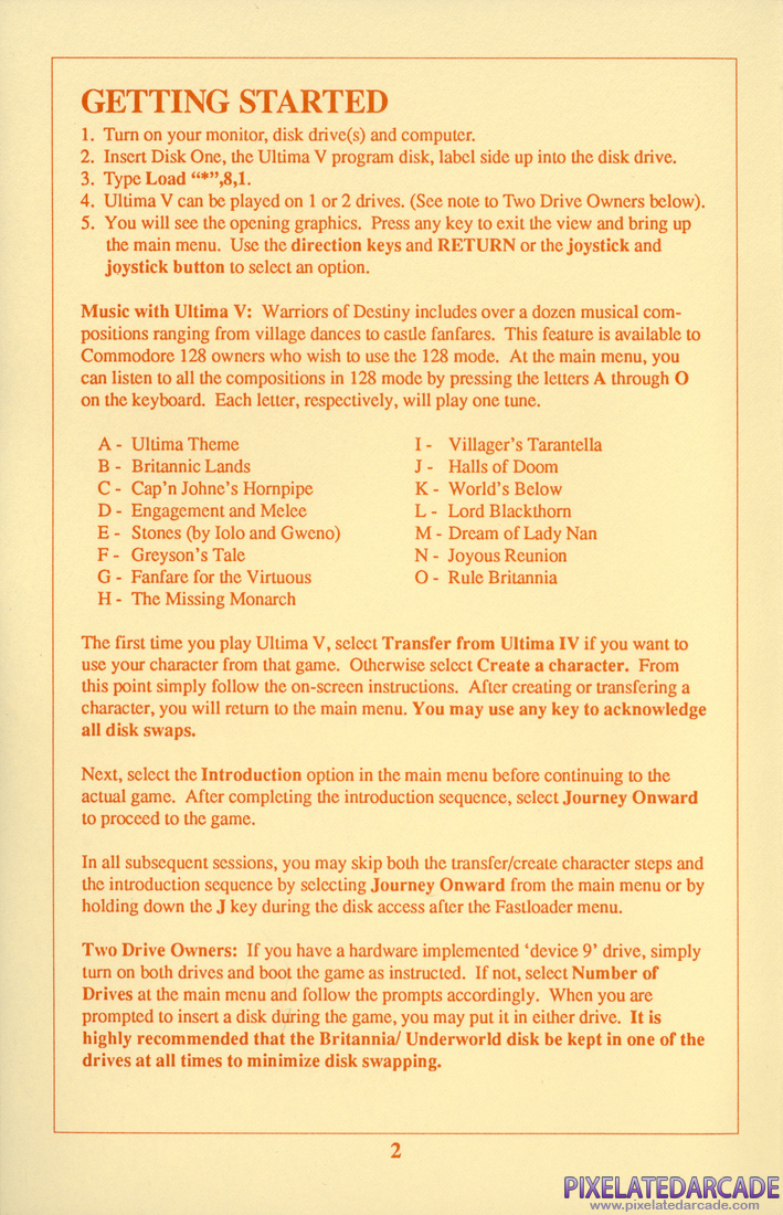 Ultima V: Warriors of Destiny: Player Reference Card - Page 2