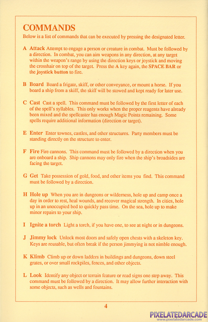 Ultima V: Warriors of Destiny: Player Reference Card - Page 4
