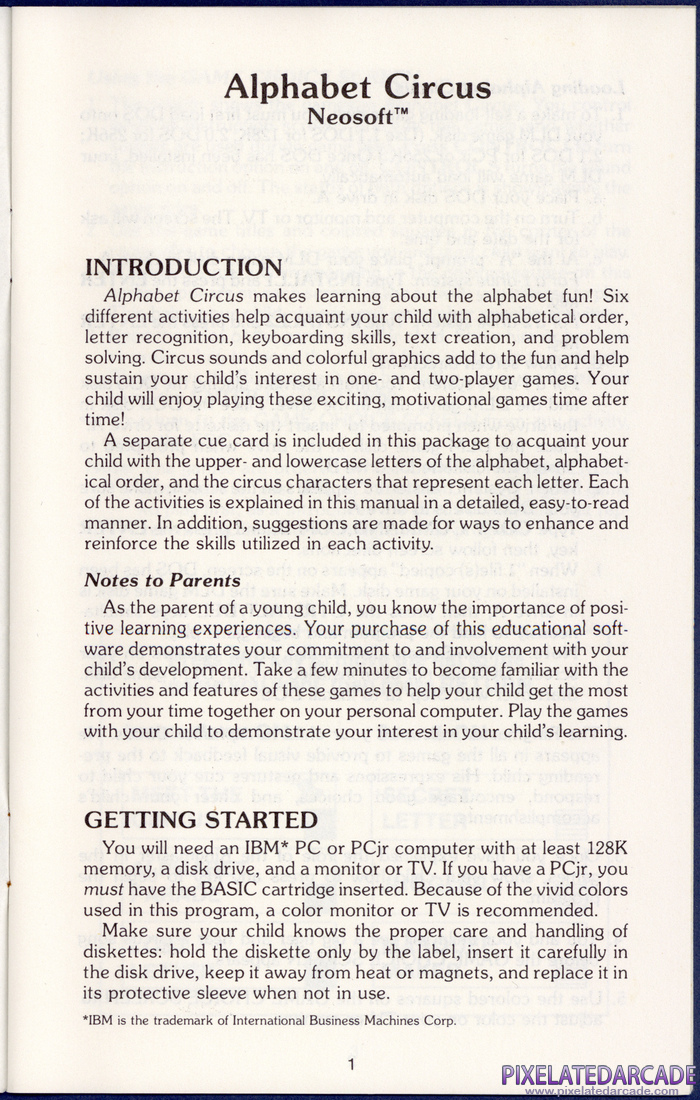 Alphabet Circus: Instruction Manual - Page 1