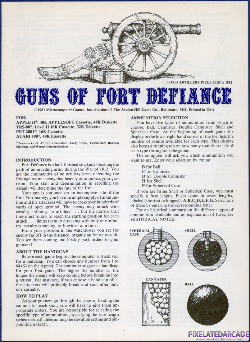 Guns of Fort Defiance: Instruction Manual - Page 1