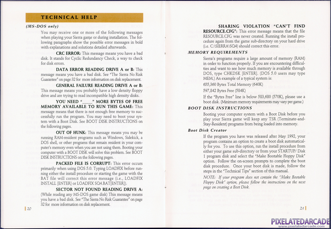 Space Quest V: The Next Mutation: Sierra Game Manual - Pages 20 - 21