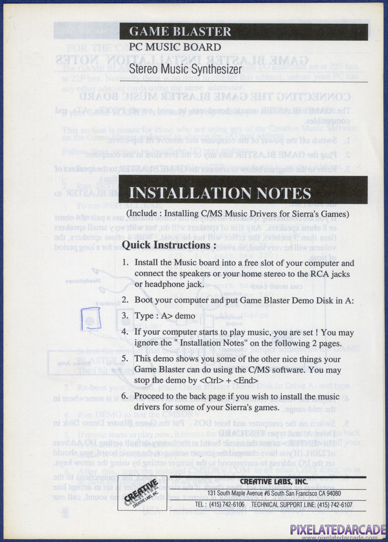CMS / Game Blaster: Installation Notes - Page 1