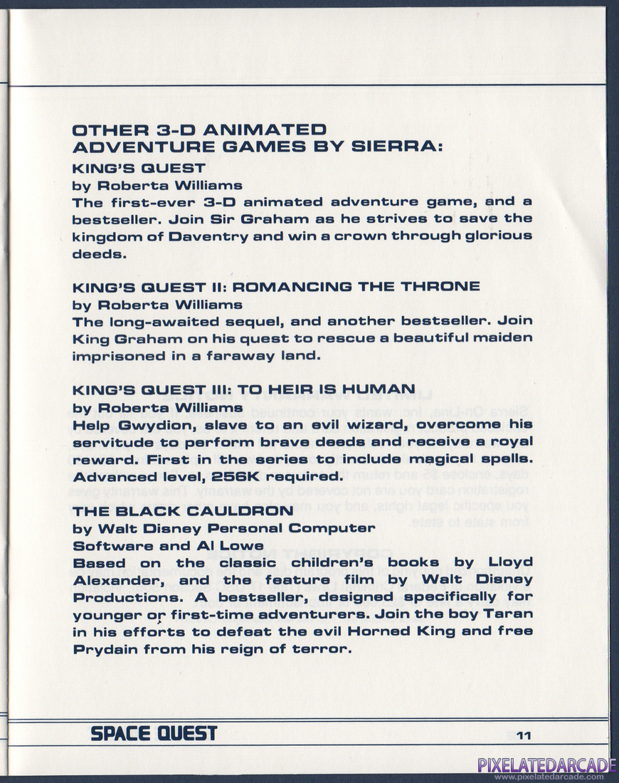 Space Quest: Chapter I - The Sarien Encounter: Instruction Manual - Page 12