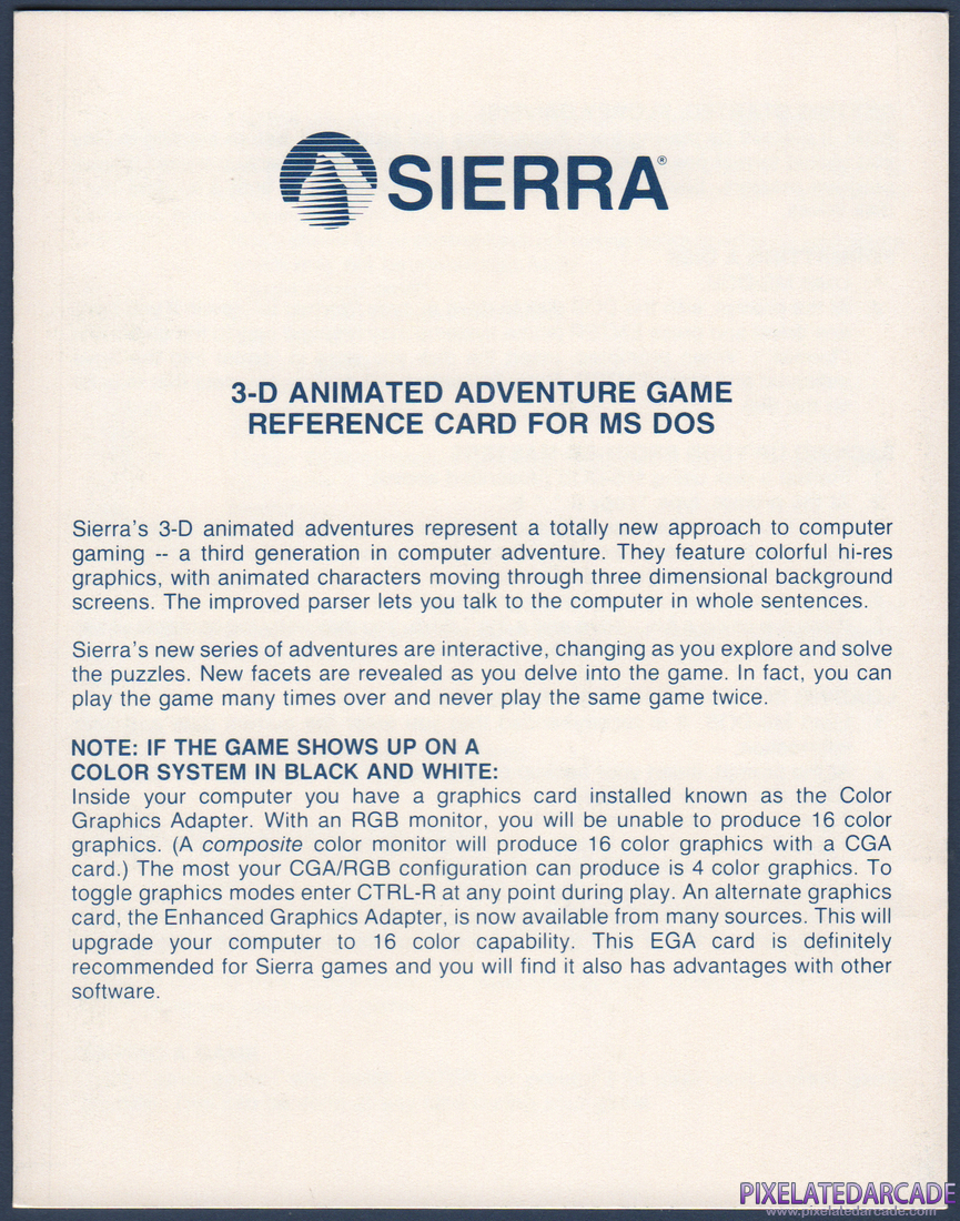 Space Quest: Chapter I - The Sarien Encounter: 3-D Animated Adventure Game Reference Card - Page 1