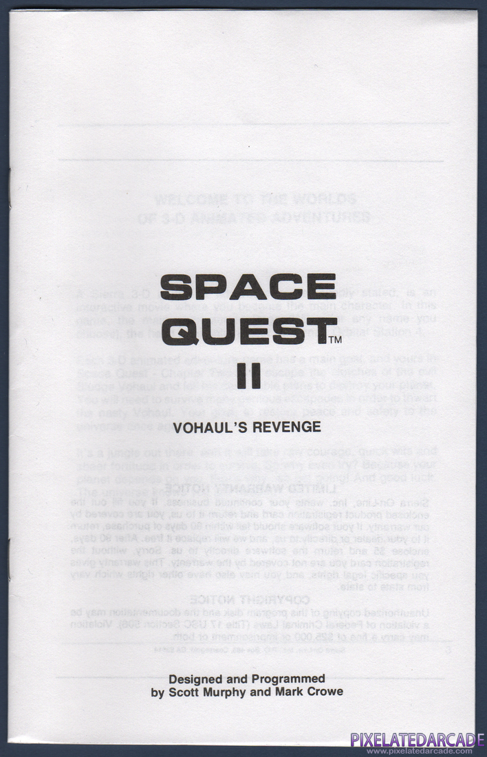 Space Quest II: Chapter II - Vohaul's Revenge: Instruction Manual - Page 1
