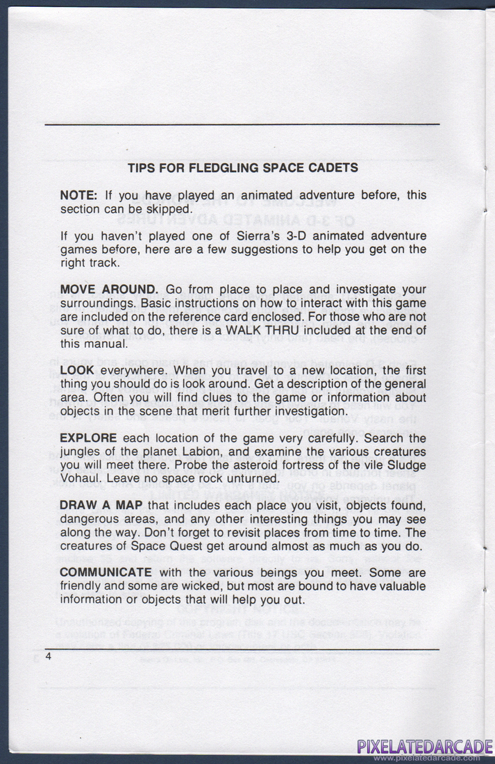 Space Quest II: Chapter II - Vohaul's Revenge: Instruction Manual - Page 4