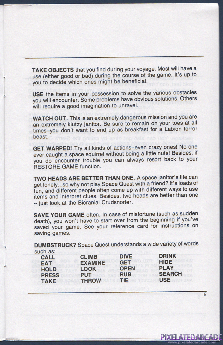 Space Quest II: Chapter II - Vohaul's Revenge: Instruction Manual - Page 5