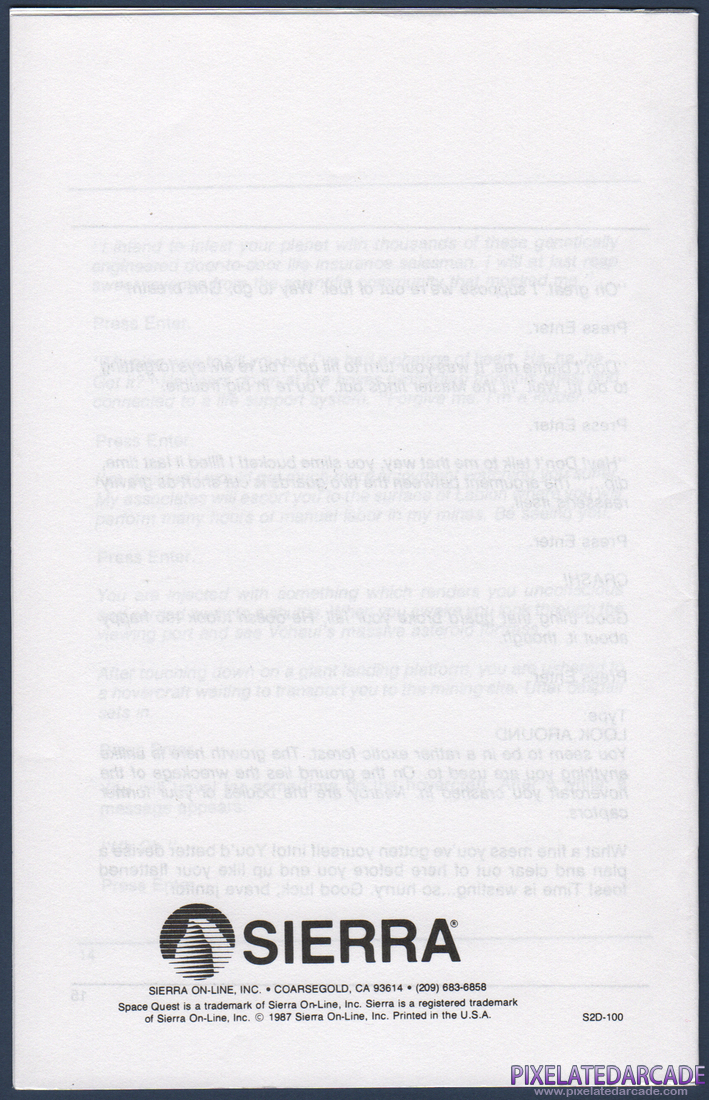 Space Quest II: Chapter II - Vohaul's Revenge: Instruction Manual - Page 16
