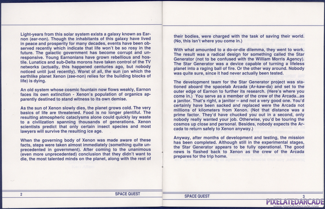 Space Quest I: Roger Wilco in the Sarien Encounter: Instruction Manual - Pages 2 - 3