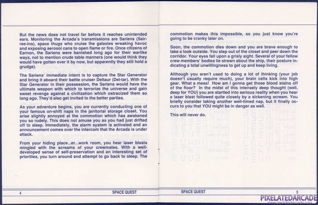 Space Quest I: Roger Wilco in the Sarien Encounter: Instruction Manual - Pages 4 - 5