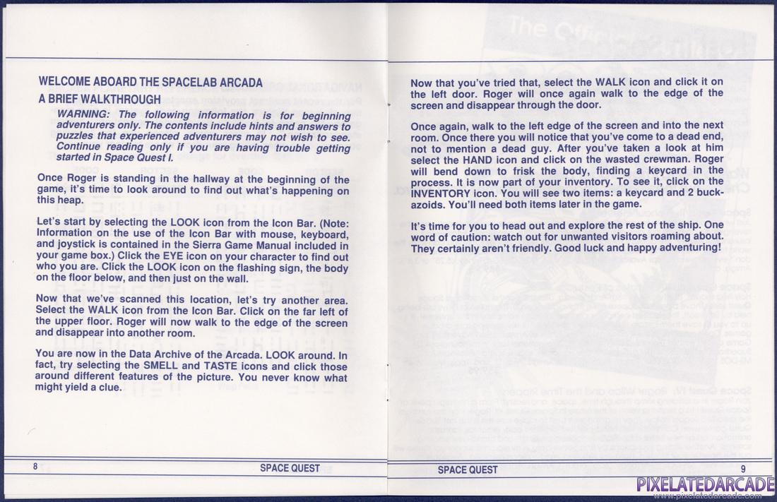 Space Quest I: Roger Wilco in the Sarien Encounter: Instruction Manual - Pages 8 - 9